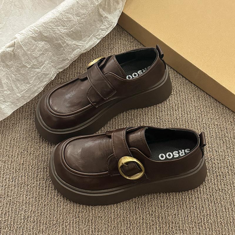 Platform British style small leather shoes women's 2025 spring and autumn new one-pedal black jk single shoes popular Doudou loafers