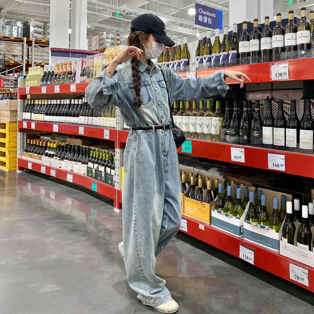 2024 Women's Loose Fit Denim Jumpsuit - Spring/Autumn Casual Age-Reducing Style