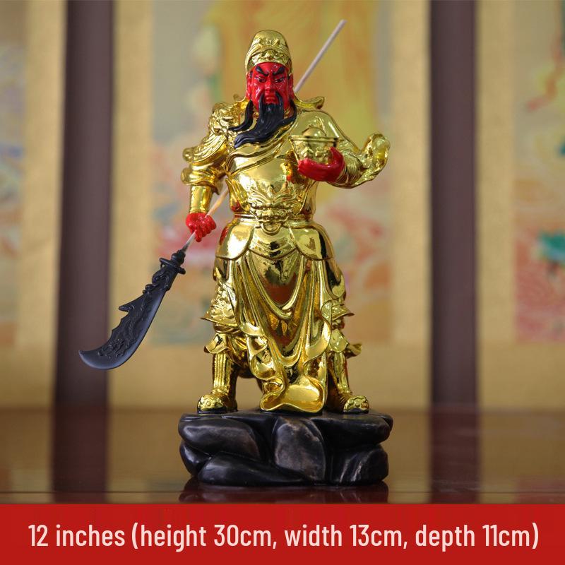 Guan Erye Statue: Nine Dragons Guan Gong with Horizontal Saber in Green Robe
