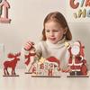Elk Tabletop Decorations Nordic Christmas Ornaments, Wood Reindeer Santa Claus Snowman Figurine, Small Shelf Rustic Desktop Decoration for Holiday