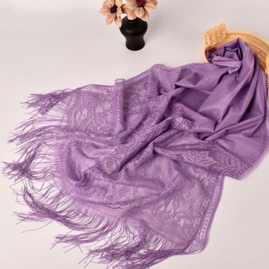 Women Summer Shawl See-through Mesh Thin Tassel Solid Color Soft Decorative Lace Malaysia Women Head Wrap Clothes Accessory