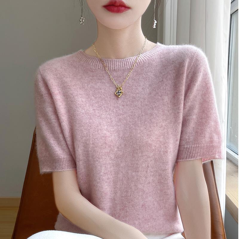 Spring Autumn Women Sweater O-Neck Cashmere Pullover Basic Short Sleeve Clothing Comfort Top Casual Solid