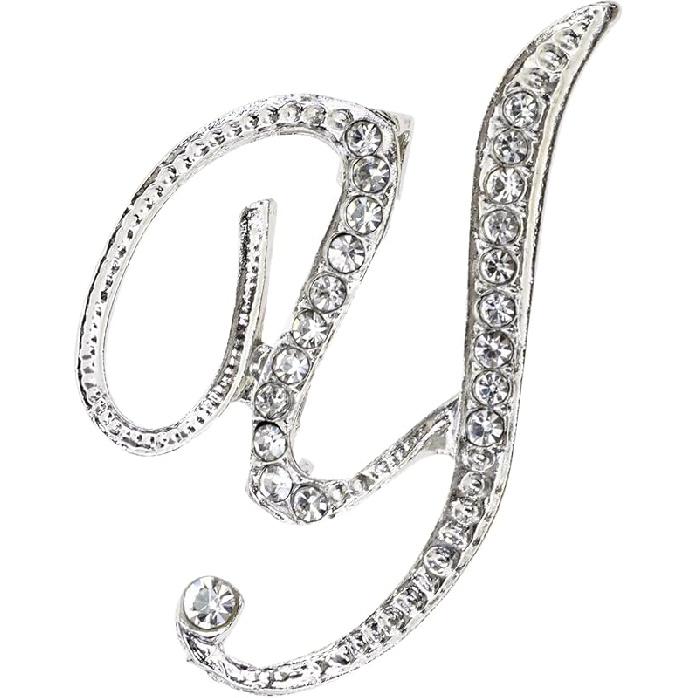 26 Letter Brooch Pins Small Silver Metal Rhinestone Crystal Initial A~Z Alphabet Brooch Lapel Pins for Men Women Girls Boys Birthday Christmas