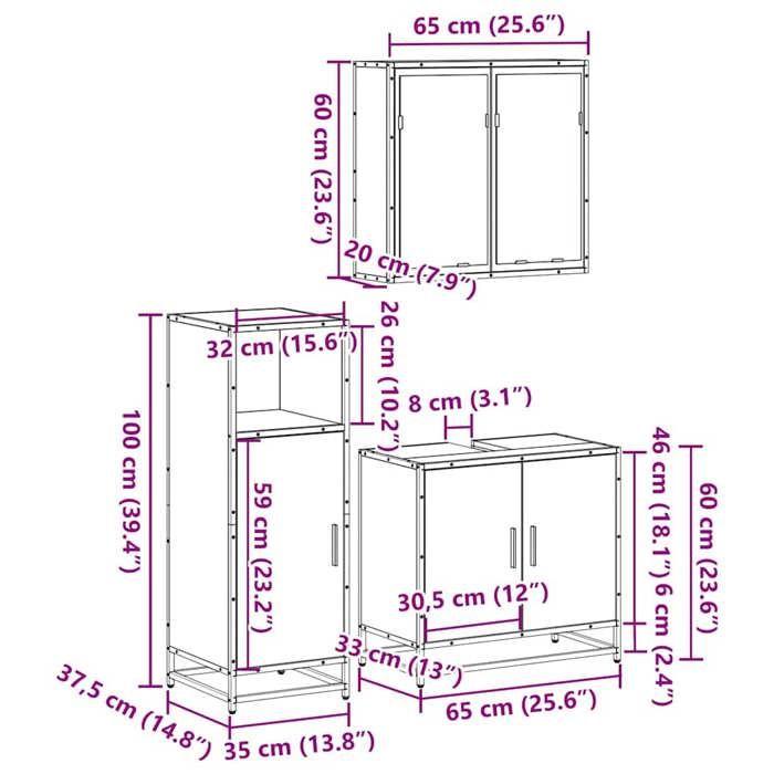 VidaXL Ensemble de meubles de salle de bain 3 pcs Sonoma gris, armoire de salle de bain, placard de salle de bain, meuble de 3300948