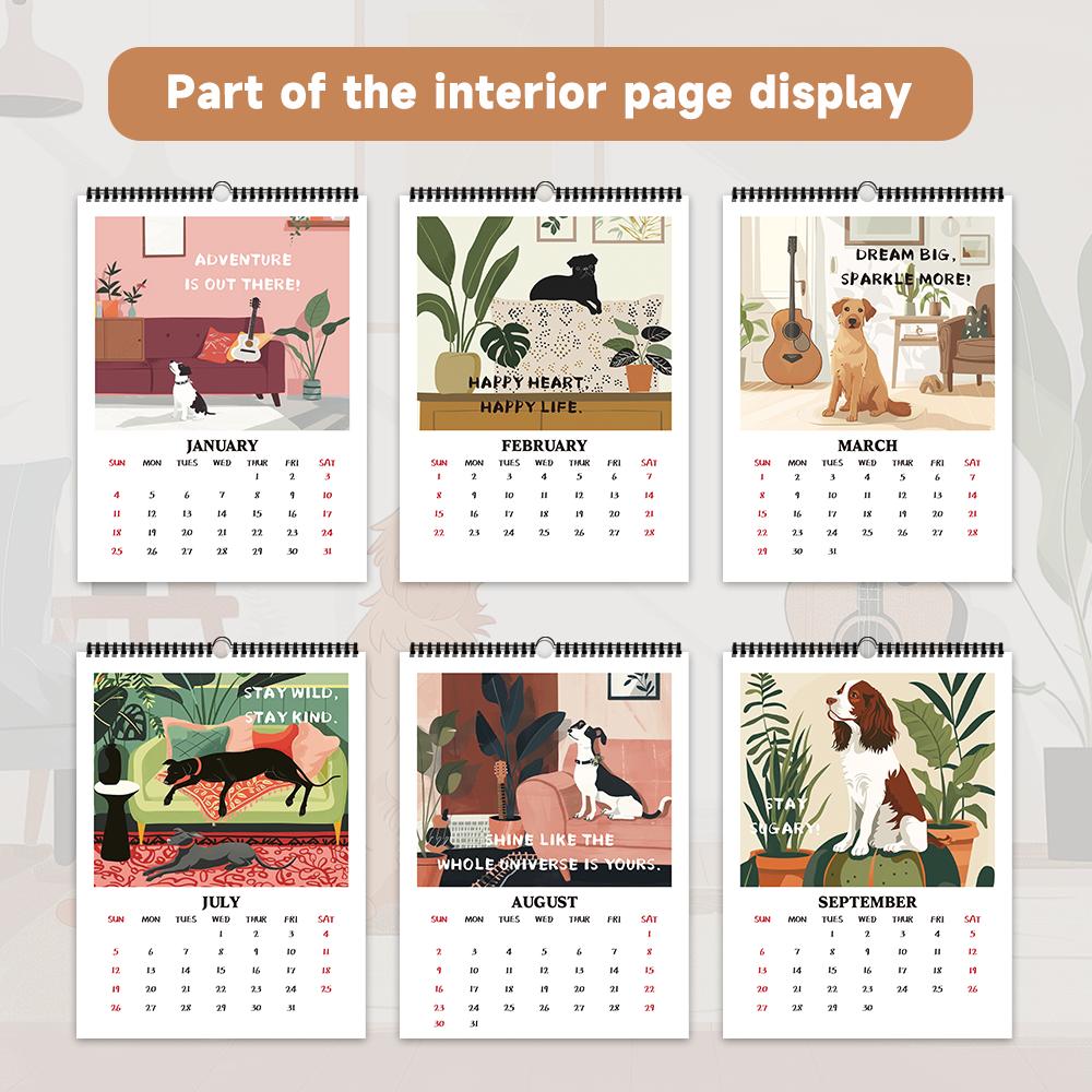 1 st Tecknad hundkalender - Tema husdjurshund, 12 olika designs, väggkalender, födelsedag, jul, nyårsgåva
