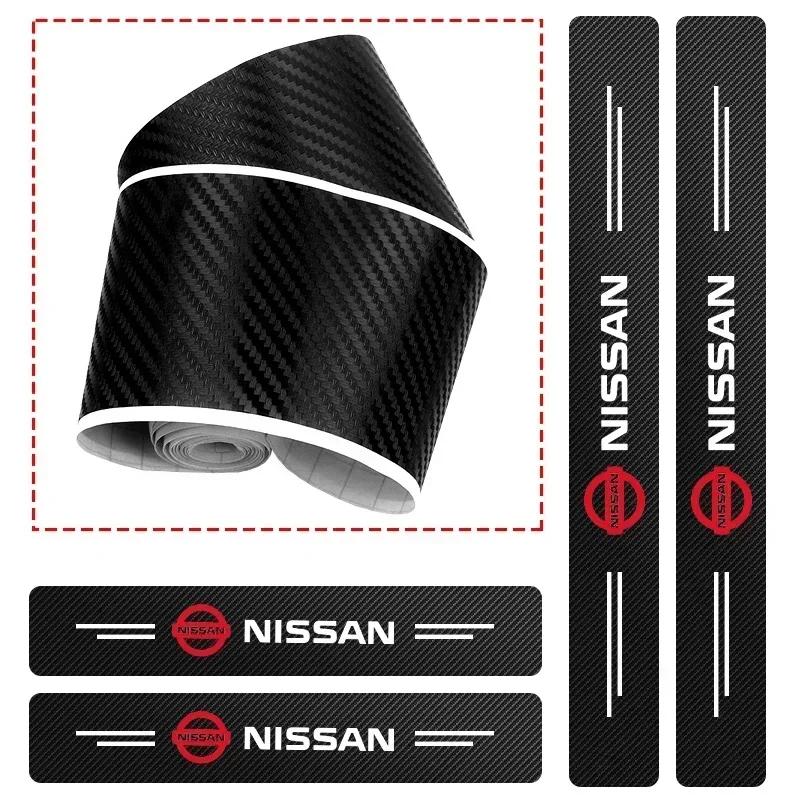 Set da 4 pezzi in fibra di carbonio Protezione soglia battitacco per portiera auto Adesivi con logo per Nissan X-trail Qashqai Note Juke Sentra Patrol Navara