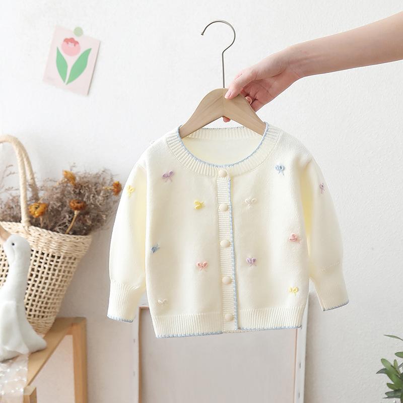Children's Autumn and Winter Bow Sweater Jacket Girls Top Cardigan