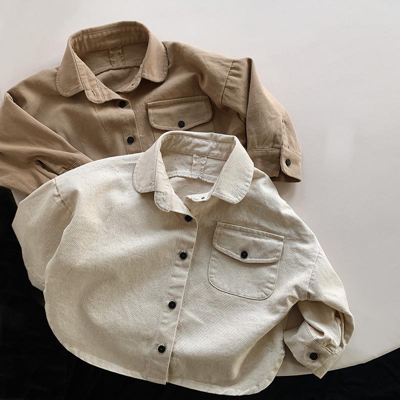 Kids Korean Style Vintage Versatile Long Sleeve Solid Shirt For Boys And Girls