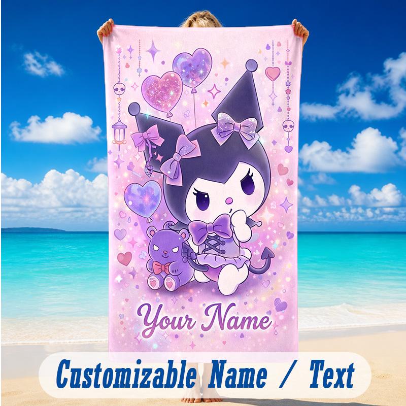 Beach Towel Custom Name Text, Quick Dry Large Towel For Beach HomeKuromi