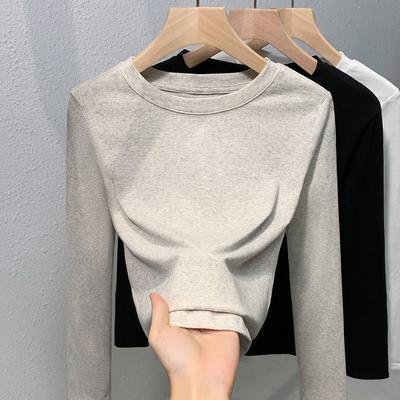 Rundhals Langarm T-Shirt Damen Herbst und Winter Neu Basic Innenliegendes Unterhemd Koreanische Version Slim-fit und Dünn Einfaches Oberteil