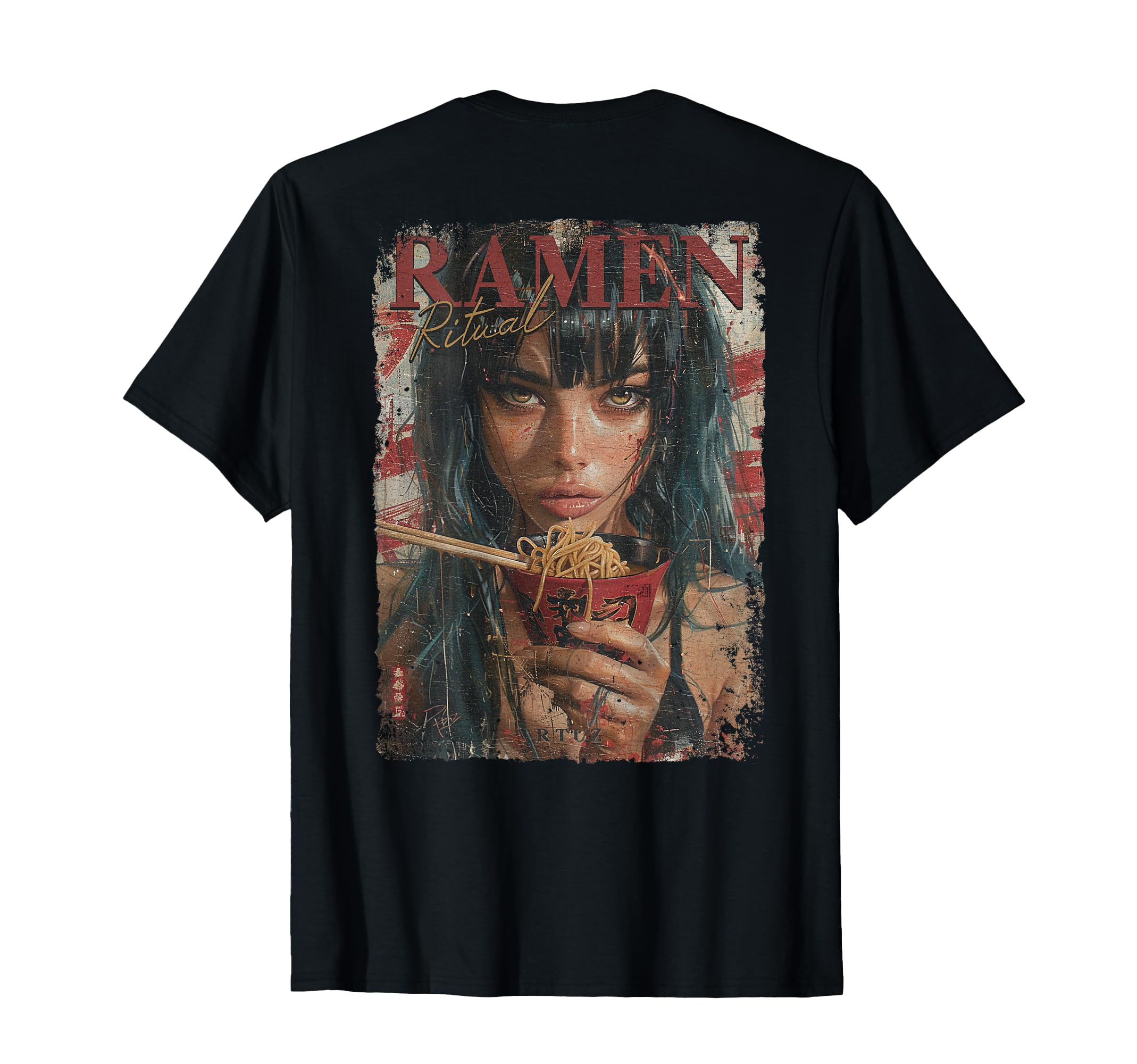 

Back Print Pinup Girl Ramen Noodle Anime Manga Asian Ramen T-Shirt T-Shirt чорний