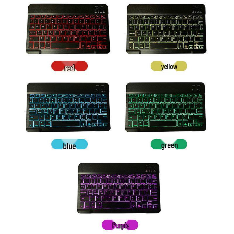 Wireless Bluetooth Keyboard with Colorful Backlight for Mobile Phones and Tablets, Compatible with 7-10 Inch Devices, Luminous Russian Layout