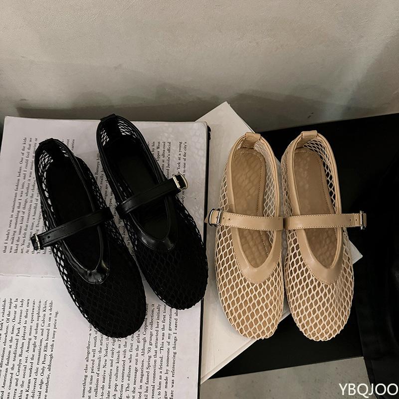 Flat bottomed hollow summer sandals single shoe round toe straight buckle casual comfortable hollow simple women's flat shoes