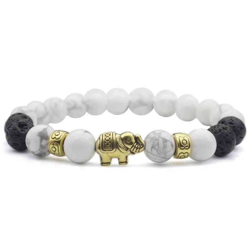 White Turquoise Elephant Bracelet - 8mm Jewelry Accessory