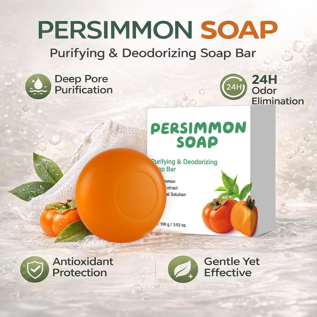 Persimmon Soap Bar (Green Tea Scent) 100g - Natural Plant Extract, Deep Cleansing, Long-Lasting Fragrance, Gentle & Non-Irritating