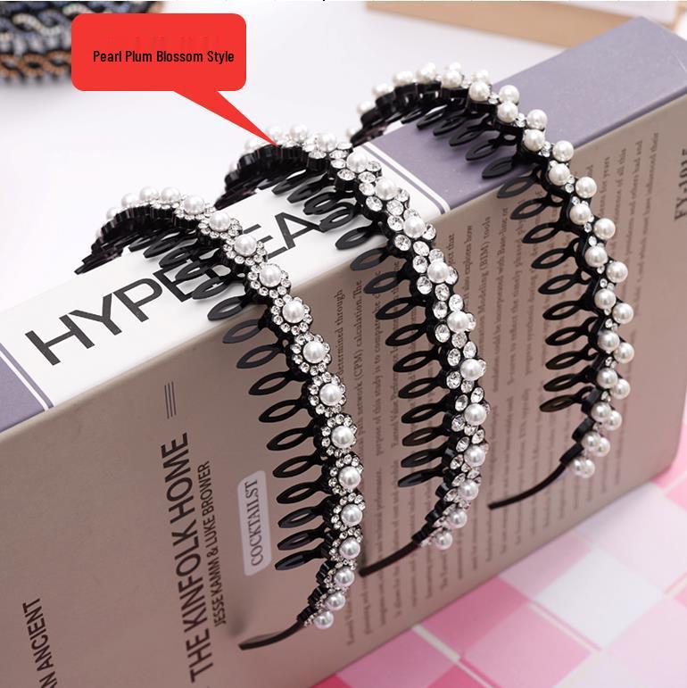 Hollow Willow Leaf Rhinestone Non-Slip Headband with Diamond Wave Design