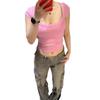 Women's Summer Sweet & Spicy Slim Fit Round Neck Ribbed Cotton T-Shirt, Short Sleeves