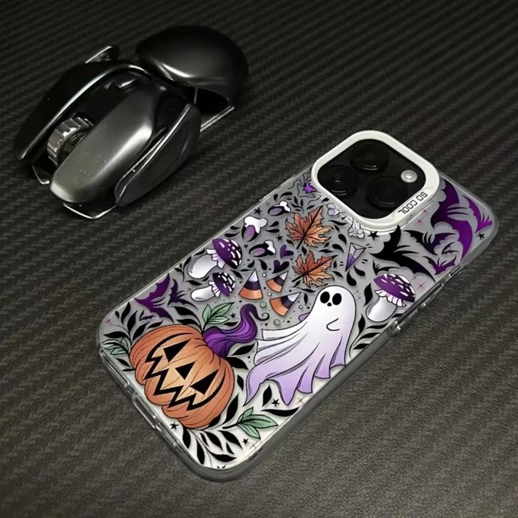 Silver Pumpkin Ghost Halloween Case for Apple iPhone 17/16/15 Pro, 14 Pro Max, 13/12.