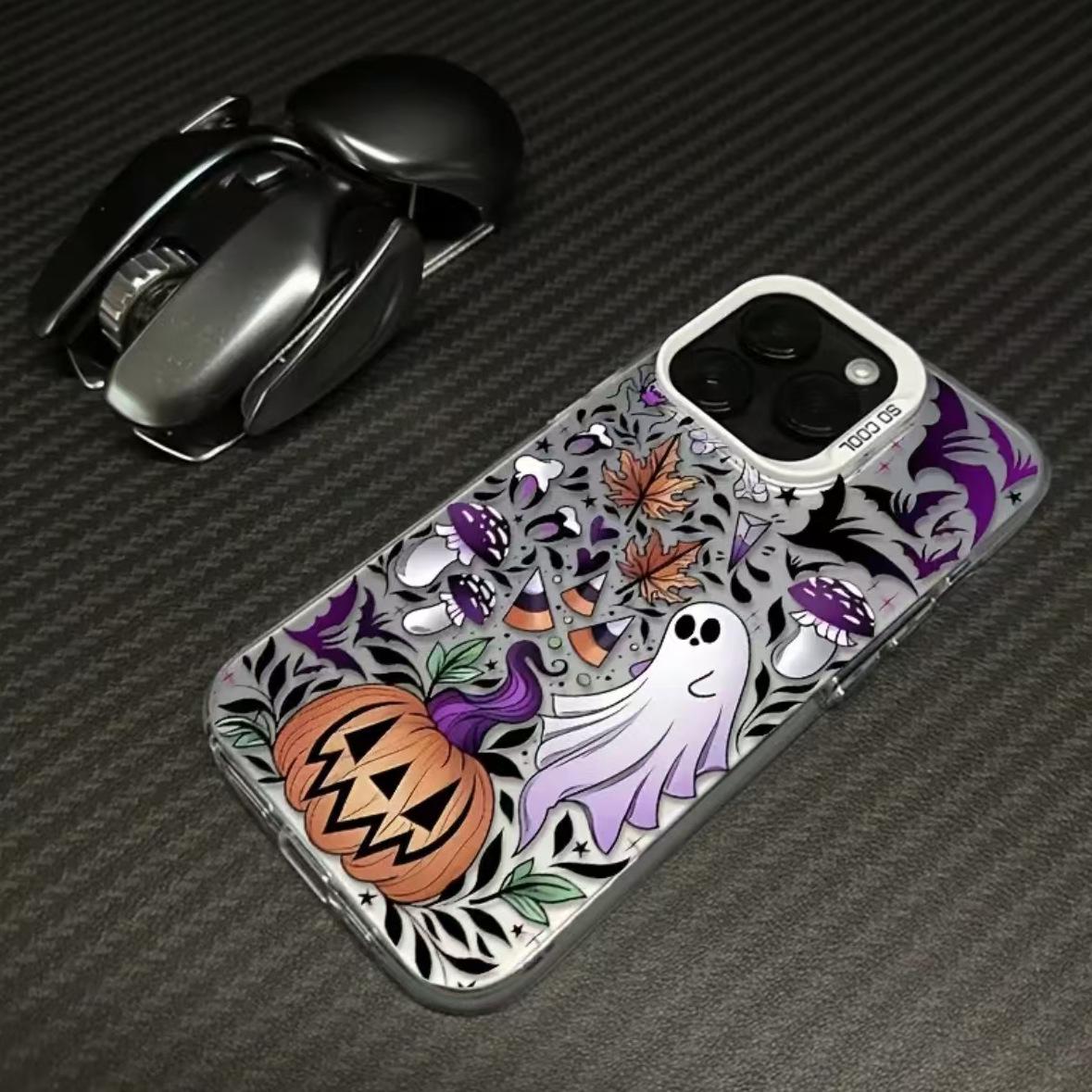 

Silver Pumpkin Ghost Halloween Case for Apple iPhone 17/16/15 Pro, 14 Pro Max, 13/12. 7 белый