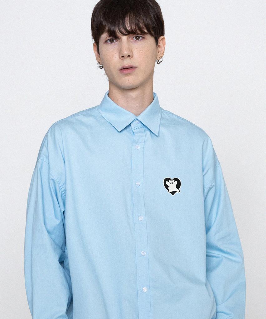 GRAVER [Unisex] Bear Heart Embroidered Basic Shirt_Sky Blue/Black Logo