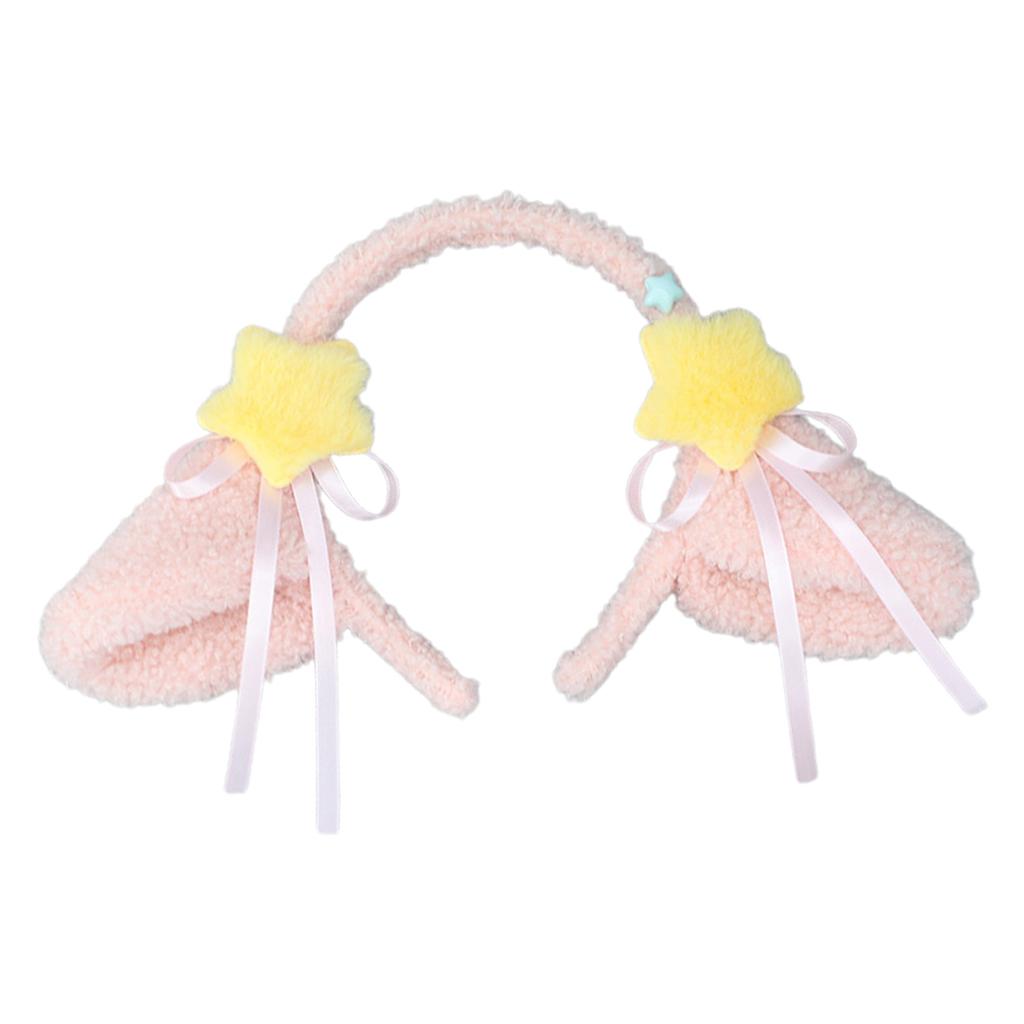 Furry Ear Hairhoop for Women with Bowtie Plush Hairband LolitaStyle Cosplay Headband Party Costume Masquerade Headdress