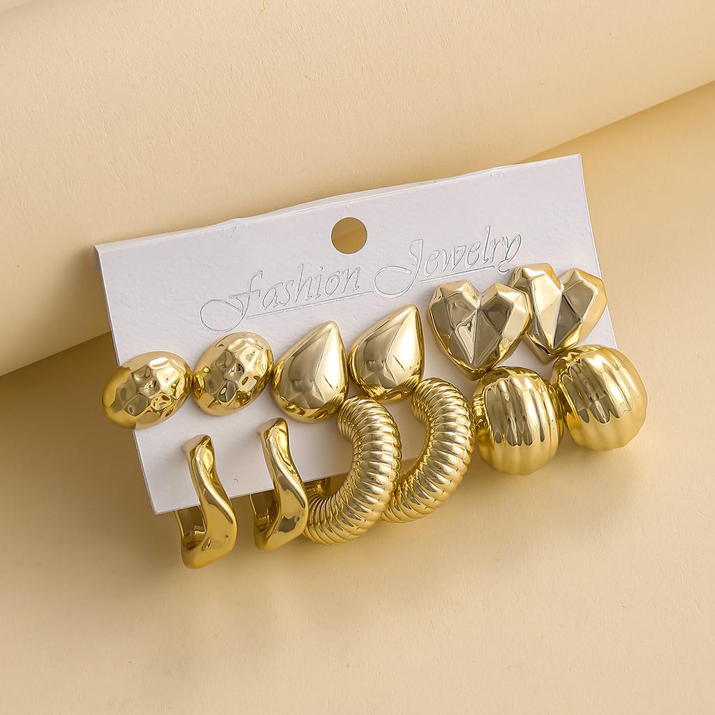 Trebdy Geometric C-shaped Earrings Set Elegant Heart-shaped Teardrop Shaped Stud Earrings Women's Daily Date Party Zircon Gifts