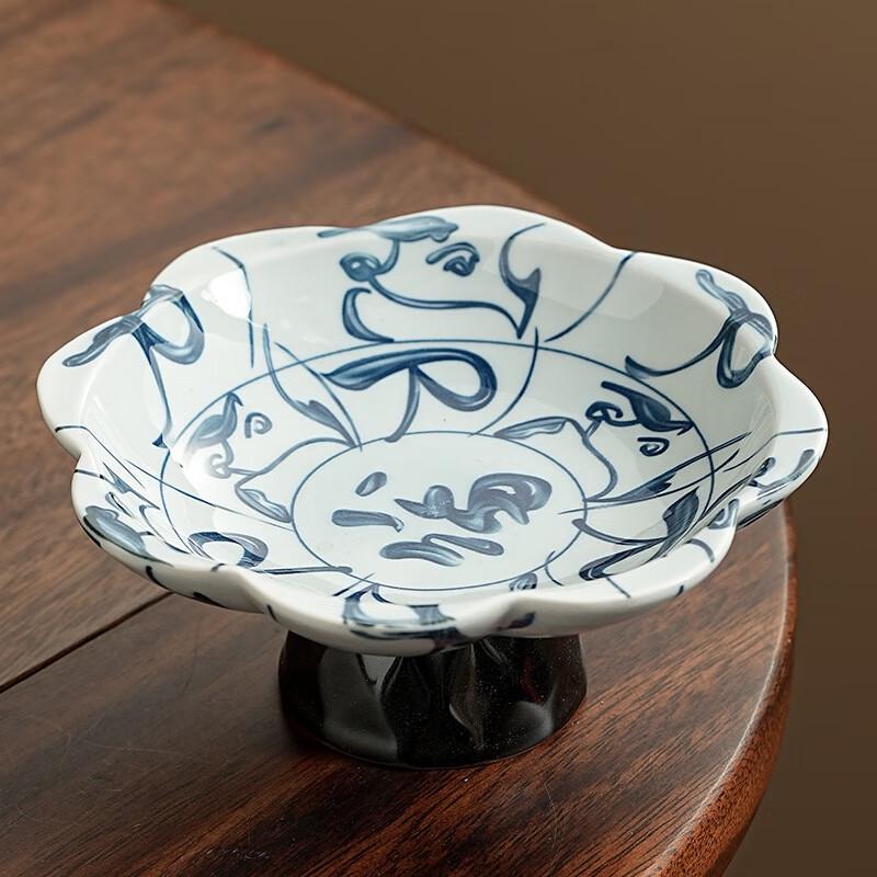 Chinese Style Ceramic Footed Fruit & Dessert Plate