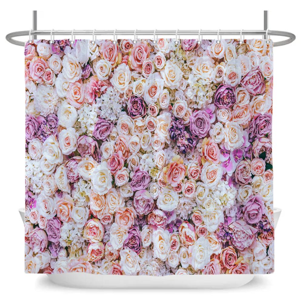 Natural Flowers Butterfly Shower Curtain Morden Art Floral Girl Waterproof Fabric Bathroom Curtain Room Decor Curtain With Hooks
