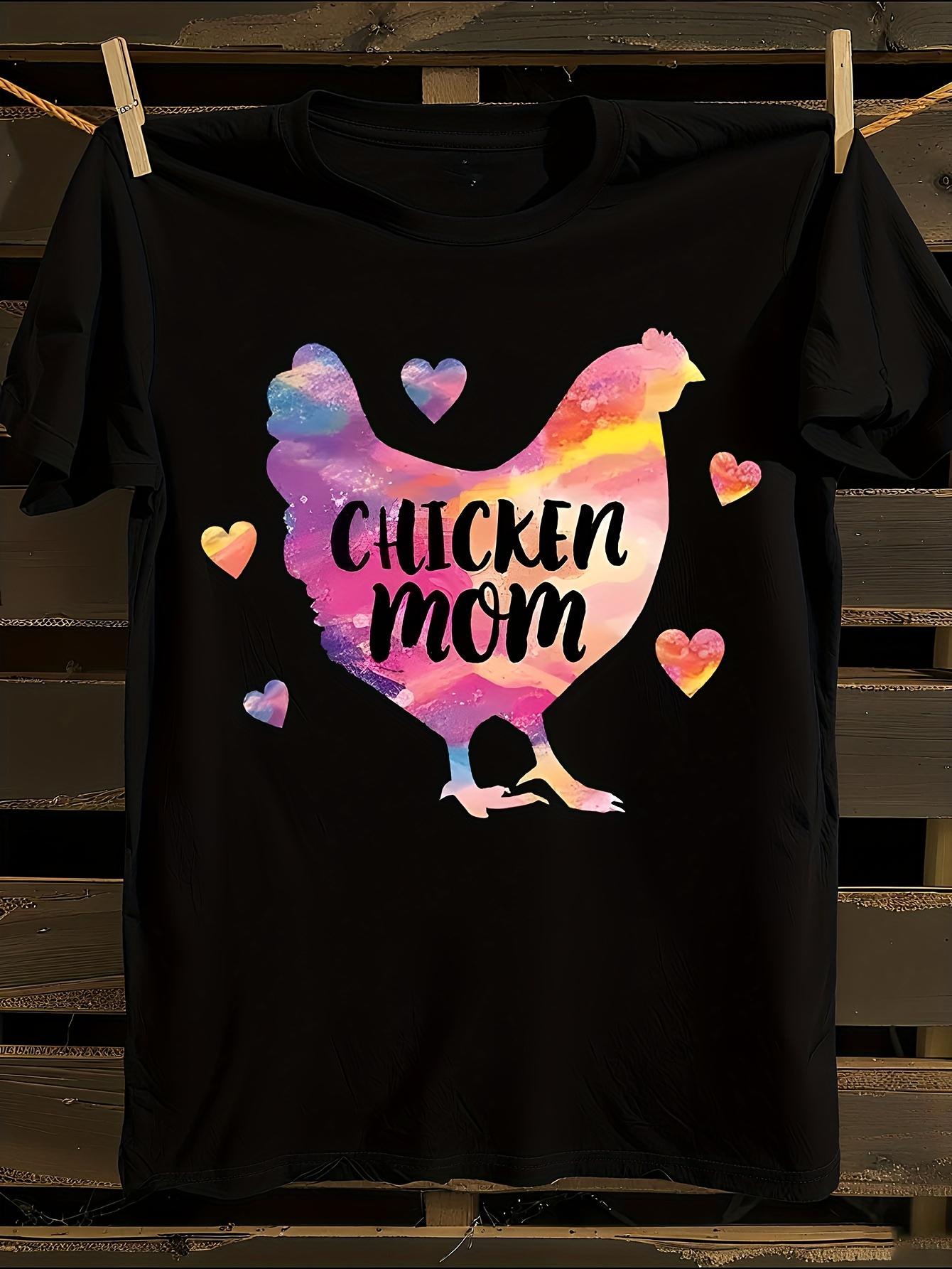 Chicken Mom Colorful Rooster Print Tshirt XL