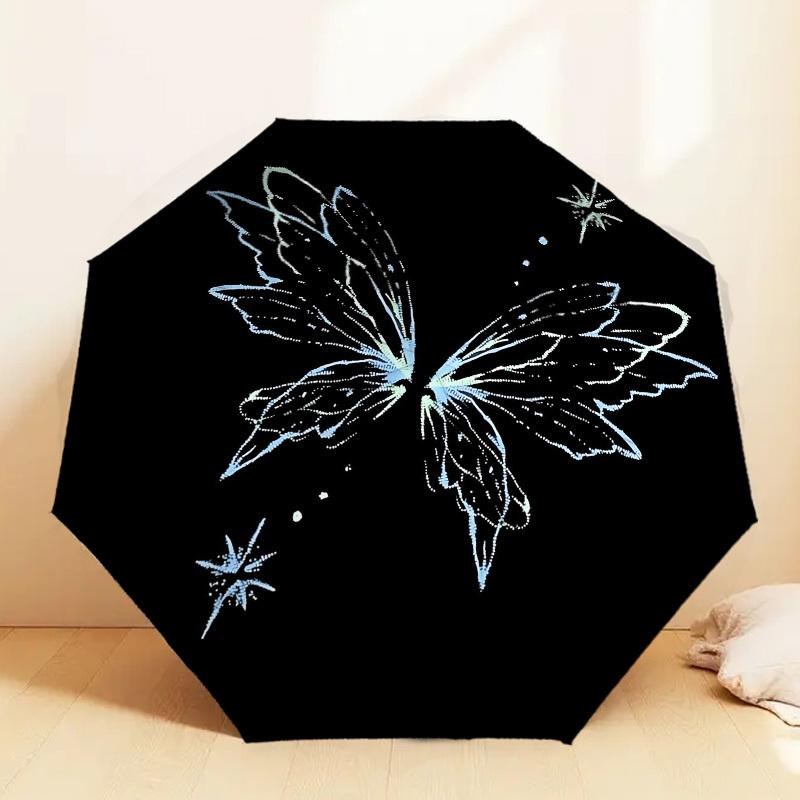 1pc Fairy Wings Star Automatic Folding Umbrella 8 Rib Iron Frame,  Suitable for Travel, Daily Use, Birthday, Women & Men Gift c1231049