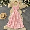 New Fall/Winter Sexy Spaghetti Strap Knitted Midi Dress for Women Elegant Sleeveless Hollow Out Embroidery Slim Sweater Dress