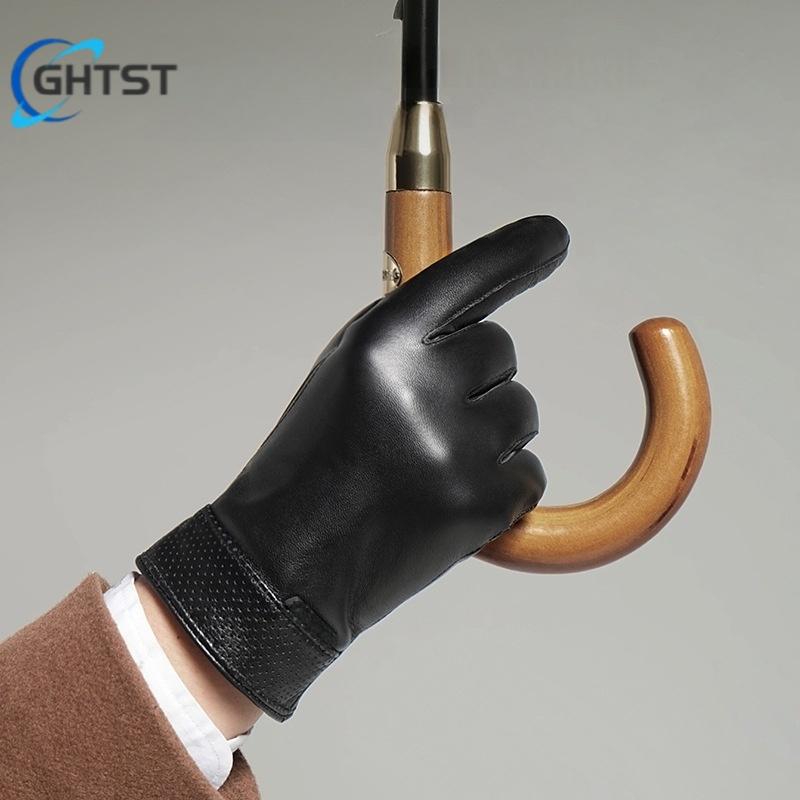 Men Genuine Spring Gloves Leather Gloves Touch Screen Black Real Sheepskin Thin Driving Gloves Business Brown Glove