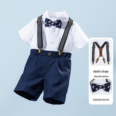 Boys' British Style Summer Shirt & Suspender Shorts Set