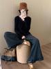 Women's High-End French Lace Knit Patchwork Top - Ruffled, Two-Piece Look, Ideal for Autumn/Winter