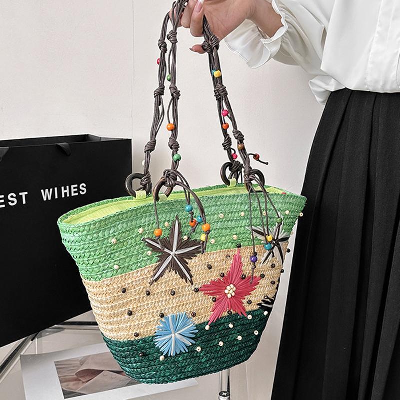 Summer Basket Straw Shoulder Bags for Women Rattan Travel Large Capacity Handmade Woven Beach Bag Female Shopper Totes Handbags MIT