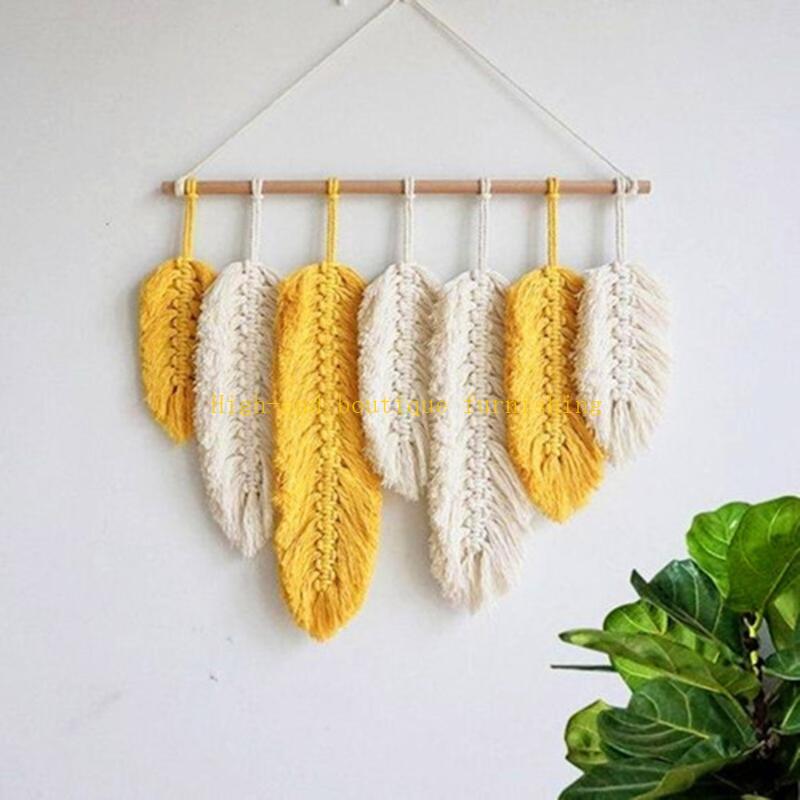  Wall Hanging Tapestry Handmade Macrame Cotton Feathers Woven Leaves Boho Decor Headboard Door Porch Hangers