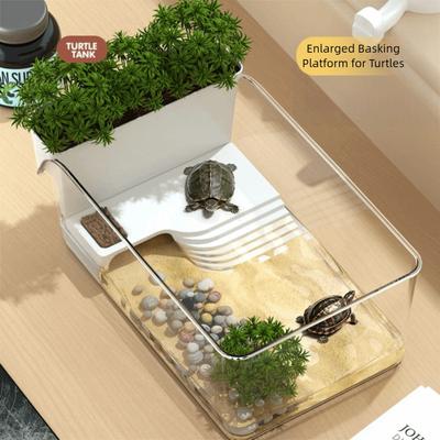 Transparent Turtle Tank with Basking Area Ecological Landscaping Landscape Turtle Tank Sun Climbing Reptile Terrarium Habitat