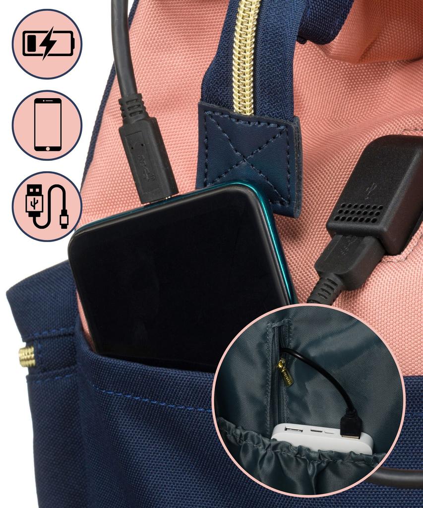 PTN ALFA-6027 Navy+Pink Fabric Backpack