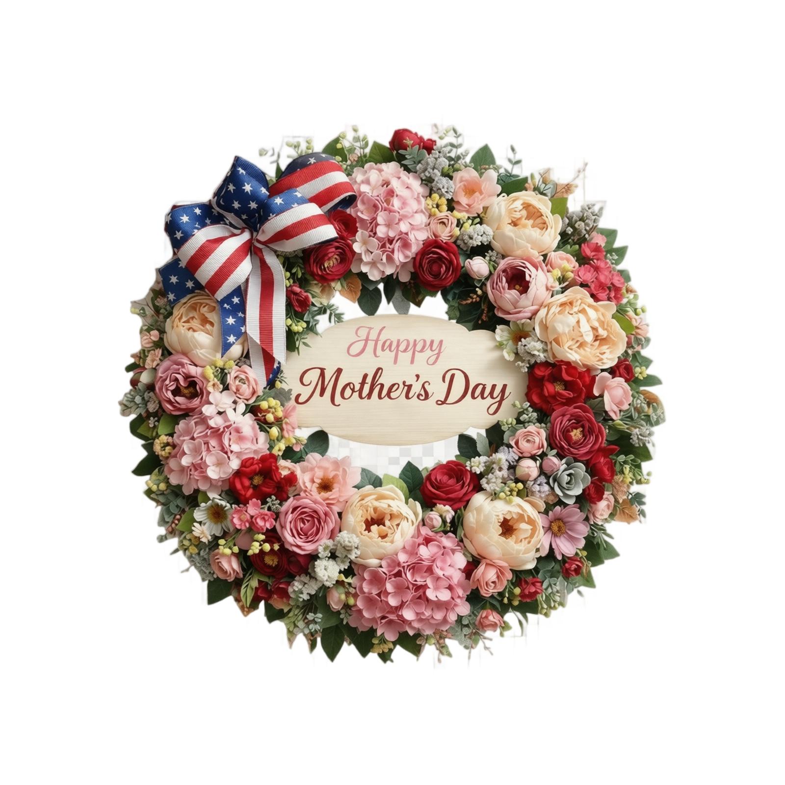 

3D 50cm Artificial Floral Wreath Decoration with Mixed Flowers and Patriotic Ribbon for Seasonal Home Entryway Wall Hanging One Size