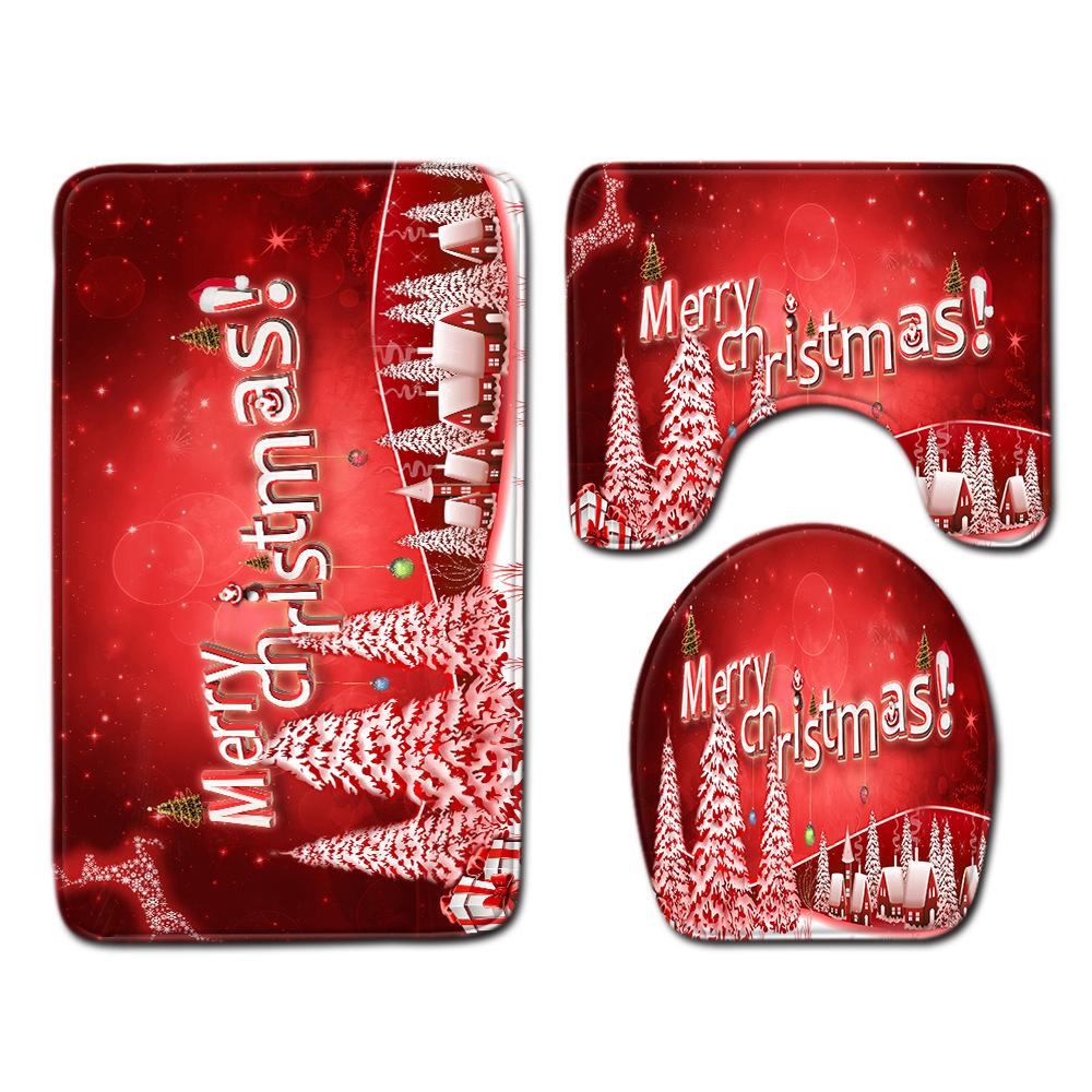 

Christmas Bathroom Floor Mat Toilet Three-Piece Set 45cmx75cm
