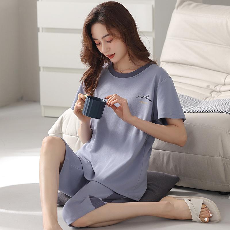 Bavlněné oblečení na spaní Společenské oblečení Pevná pyžama Dámské Topy a kalhoty Studentské noční prádlo Domácí oblečení Sada 2ks Pyžama