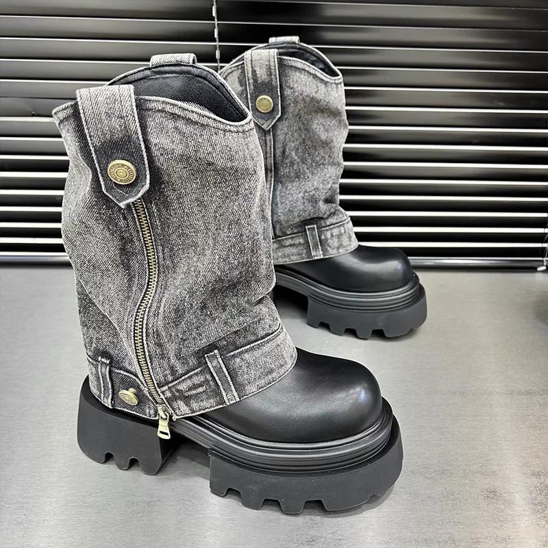 Fashion Women Chelsea Ankle Boots Platform Flats Leather Designer Shoes Autumn New 2024 Trend Brand Outdoor Hiking Cozy Motorcycle Boots