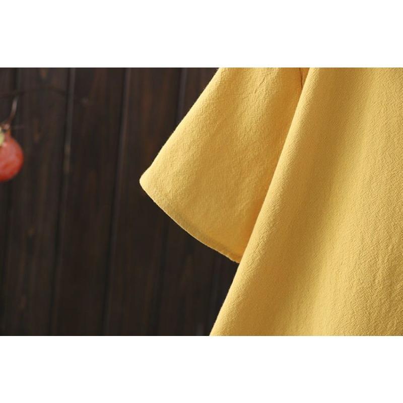 Kortmouwig T-shirt Dames Zomer Linnen Retro Stijl Mode Grote Maat Los Dames Top