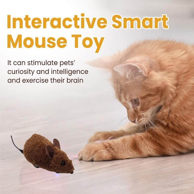Realistic Mouse Toy for Indoor Cat Scratch Squeaky Sound Cat Toy Pull&Back Moving Realistic Mouse Shape Toy for Indoor