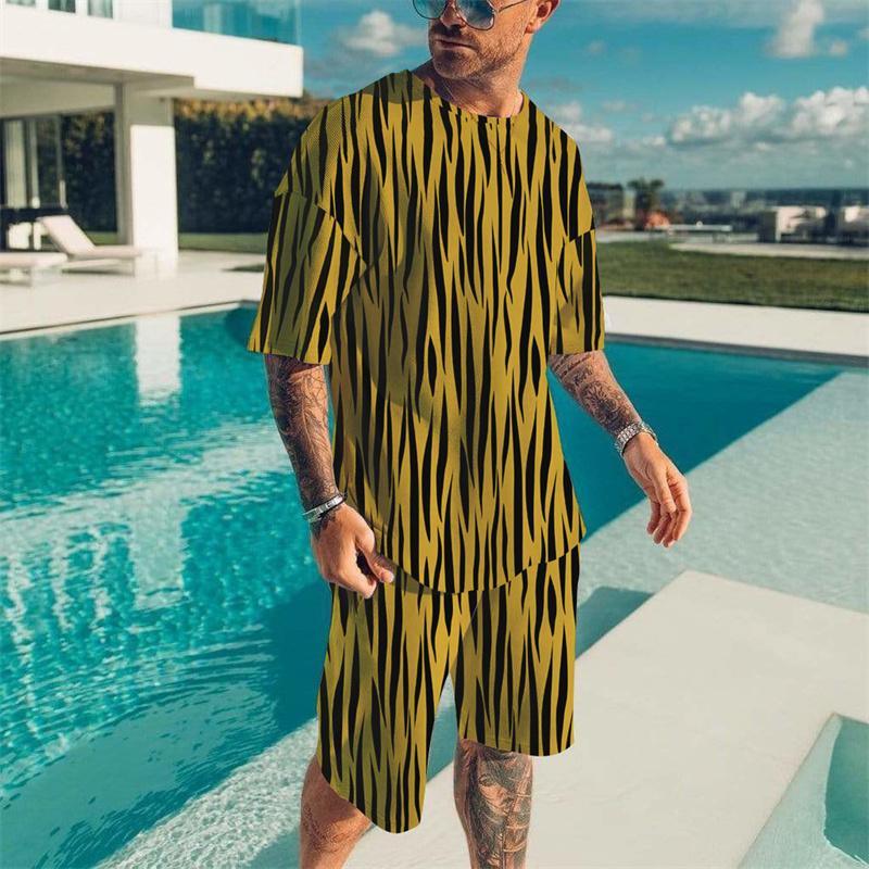 Striped T-shirt 2 piece men's Hawaii beach T-shirts suit summer