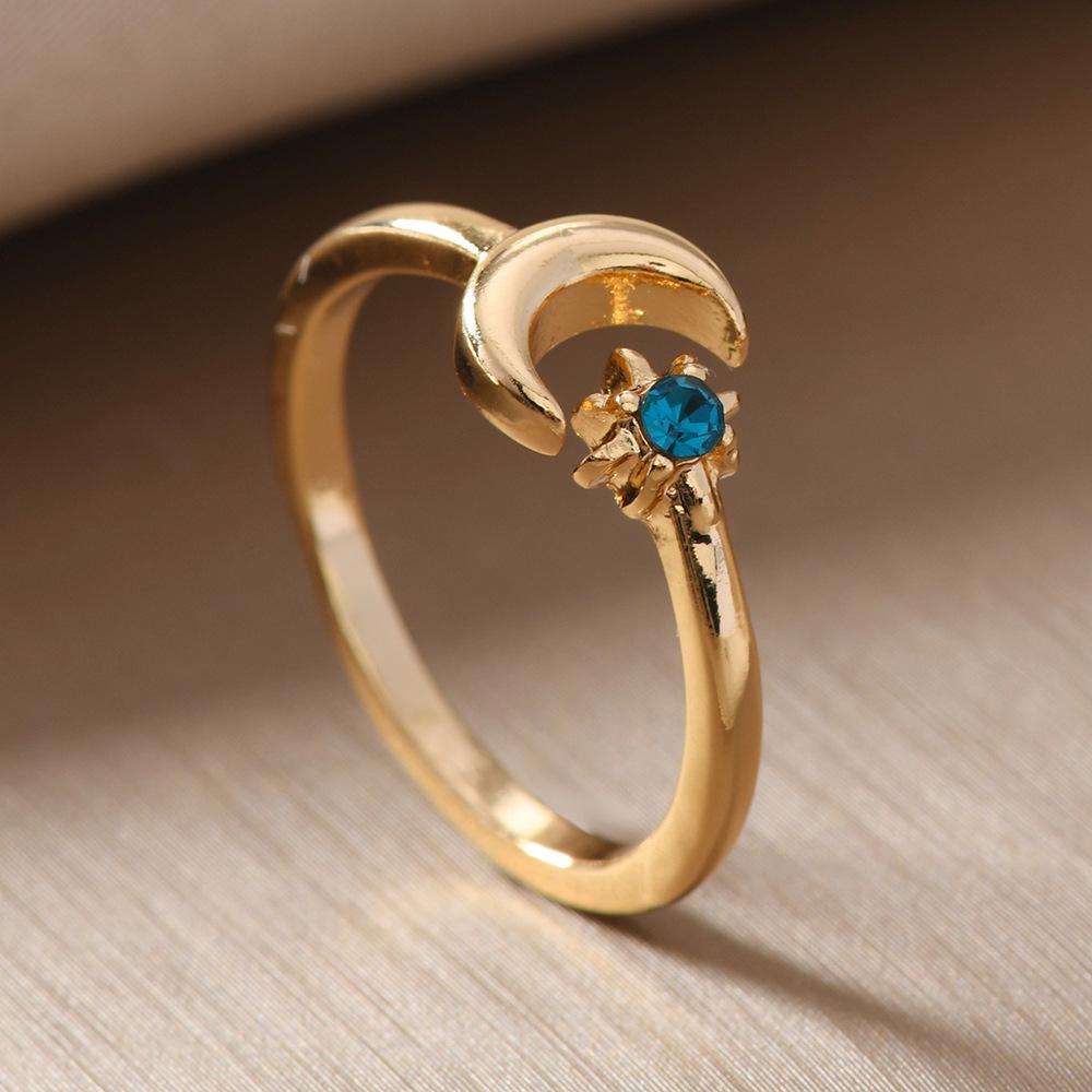 European & American Minimalist Open Moon & Eight-Pointed Star Index Ring for Women