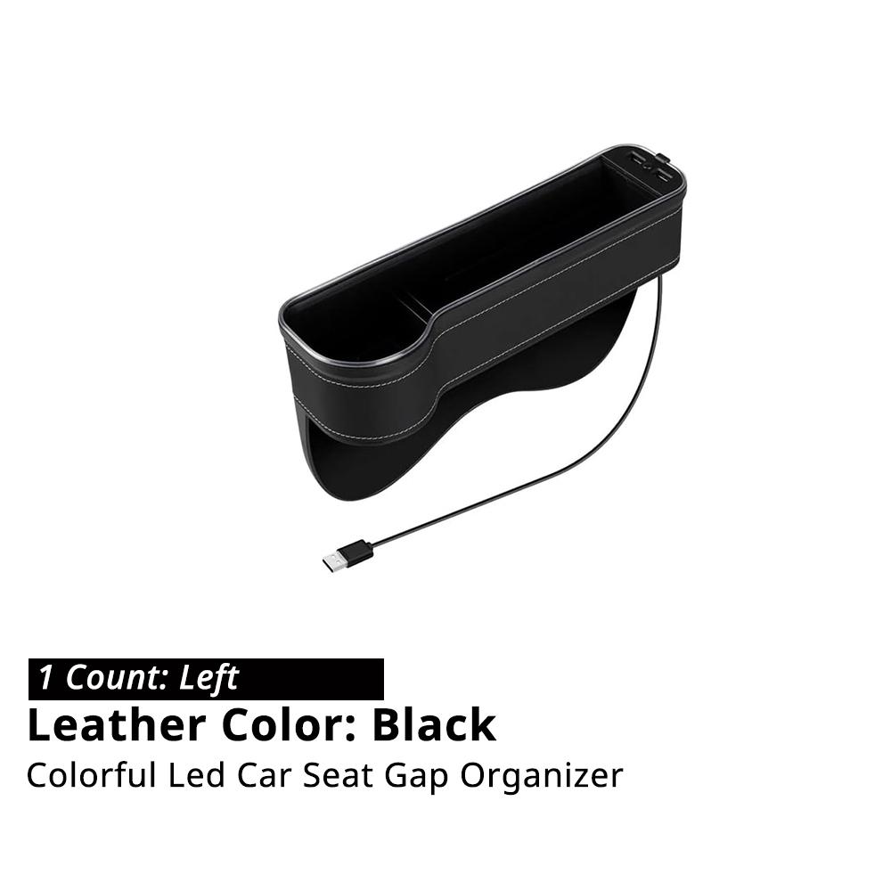 Car Seat Gap Organizer with LED Ambient Light Cup Holder Storage Box and 30W Dual USB Charging for Front Console Accessories