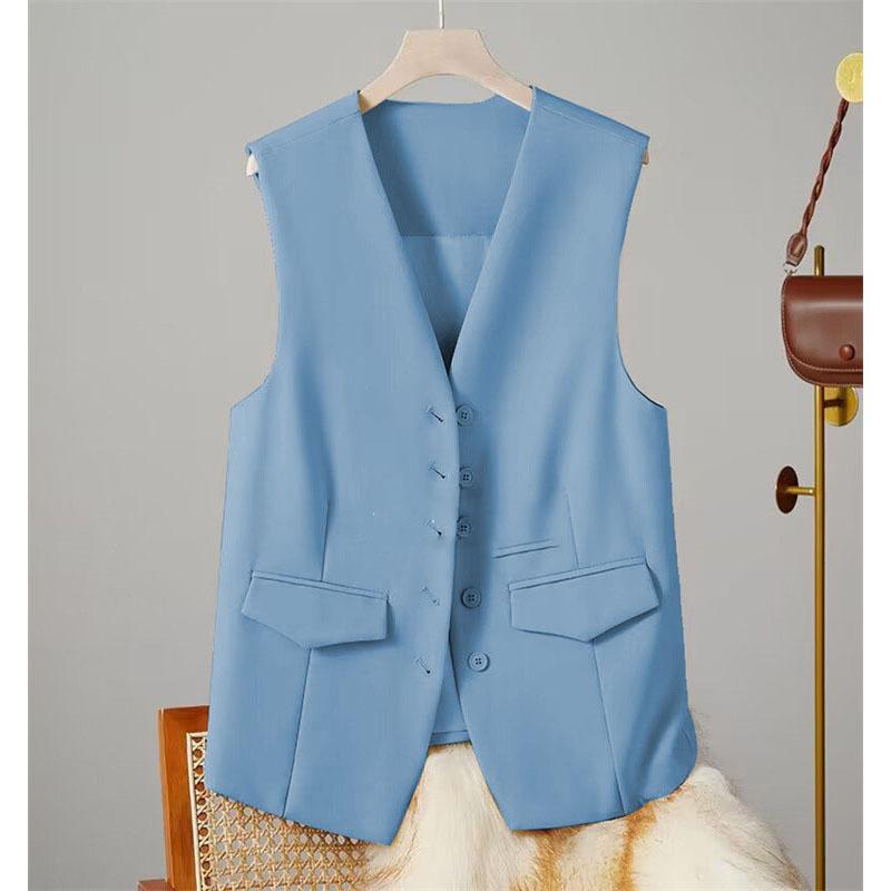 Vest Women Sleeveless Jacket Waistcoat V Neck Single Breasted Tops Outerwear Spring Summer Female Office Lady Vintage Coat