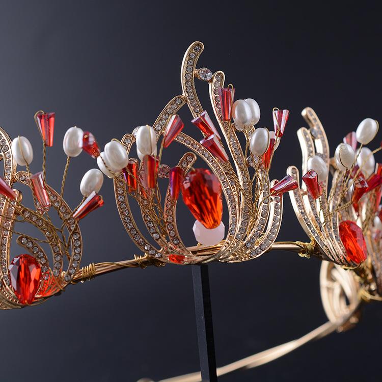 Baroque Retro Bridal Crown Tiara Gold Color Diamond Crystal Beaded Crown Wedding Dress Accessories