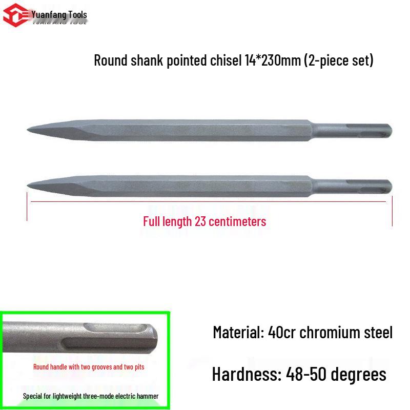 Electric Hammer Impact Drill Set: Square & Round Shank, Pointed & Flat Chisels, U-shaped & Shovel Heads, Slotting Through-Wall Drill.